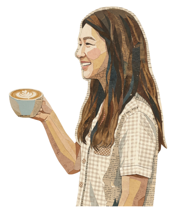 Annie holding a latte, side profile illustration